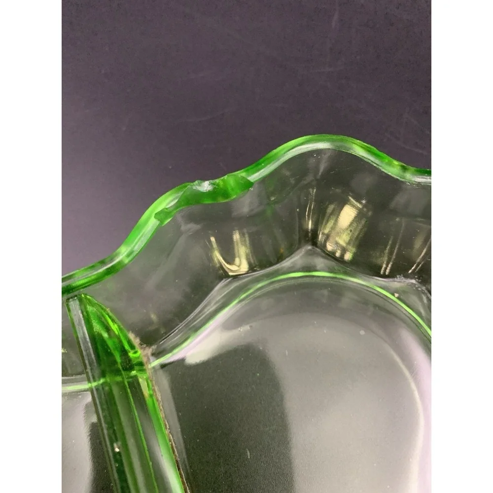 Vintage Green Uranium Glass Divided Nut Or Relish Tray